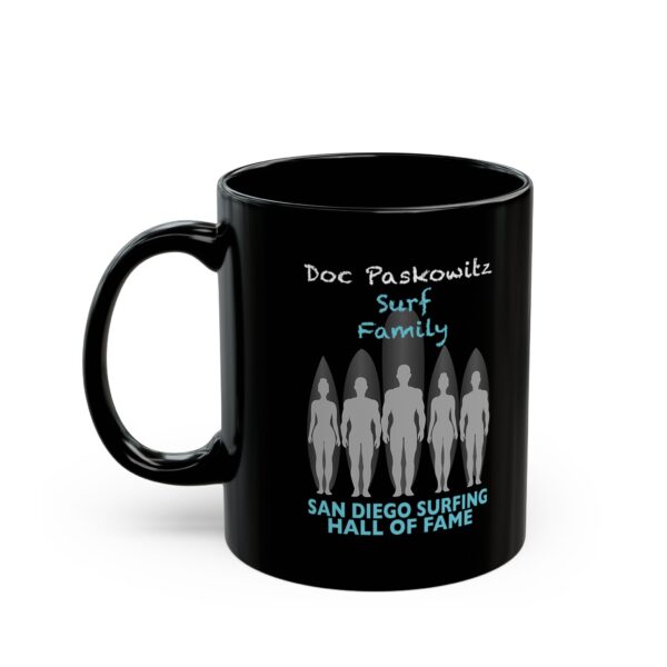 Black Mug Doc Paskowitz San Diego Surfing Hall of Fame - Surf Family Design - Image 3